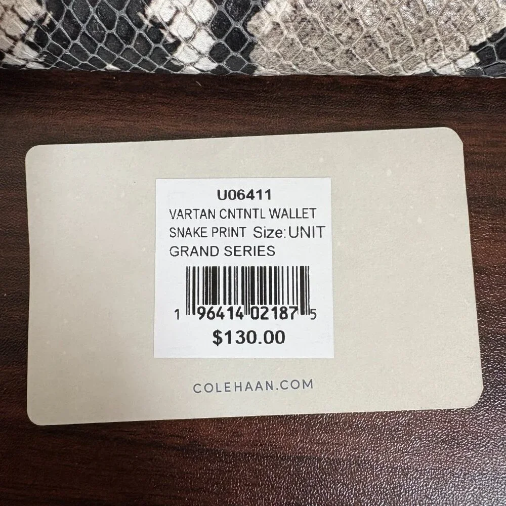 Cole Haan Vartan Continental Wallet Snake Print Zip Around Wallet New